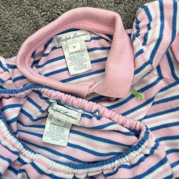 Ralph Lauren baby dress set pink blue white striped polo - Picture 3 of 7